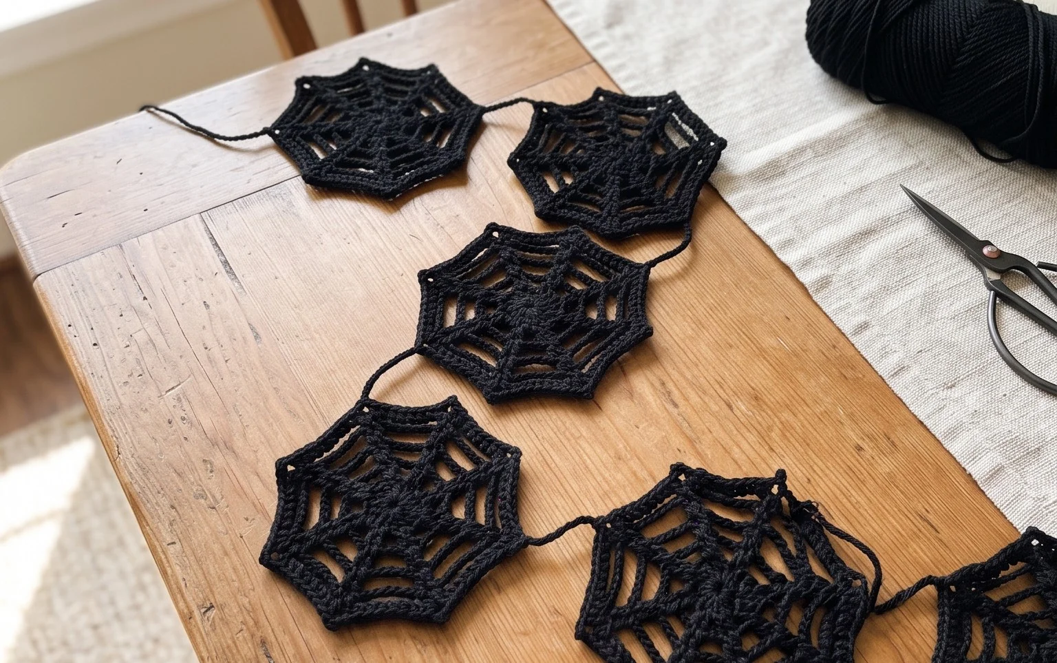 Spider Web Garland: Free Crochet Pattern for Halloween