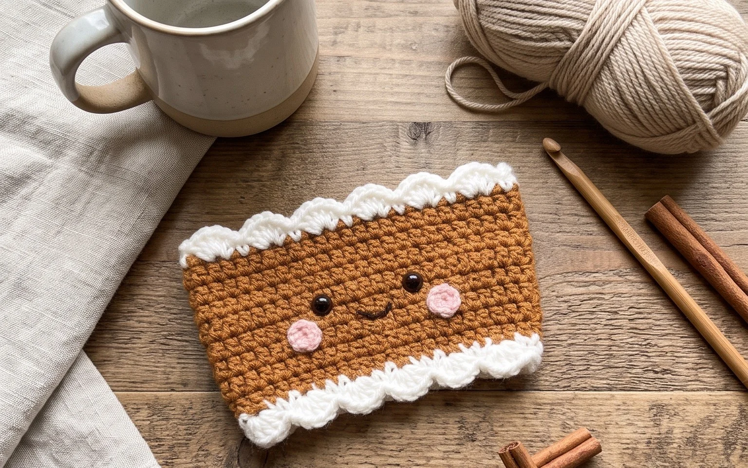 Easy Gingerbread Cup Cozy Free Crochet Pattern